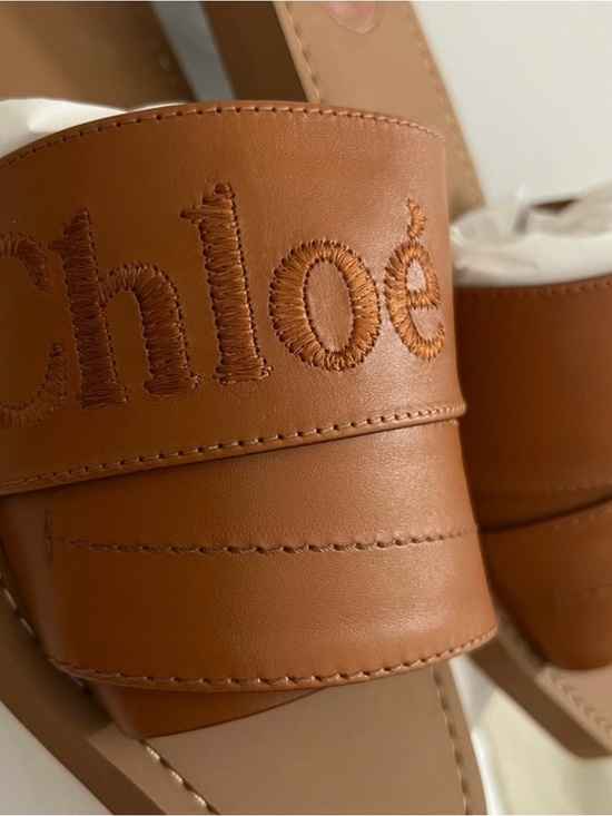 Chloe Shoes - New!! Chloé Tan Leather Embroidered Logo Flats